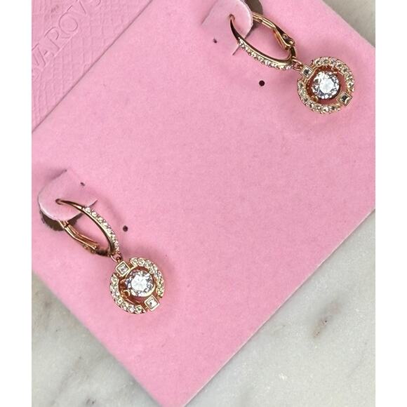 Swarovski Crystal Gold Tone Drop Earrings Elegant Stunning Chic Glitzy Fashion - Picture 2 of 12
